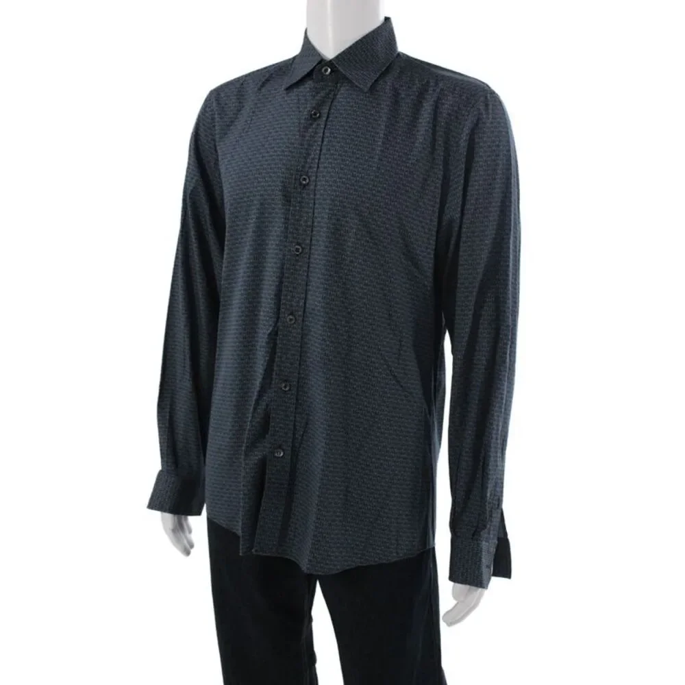Gucci Mens Cotton Geometric Print Collared Button-Down Shirt Blue Size 42
